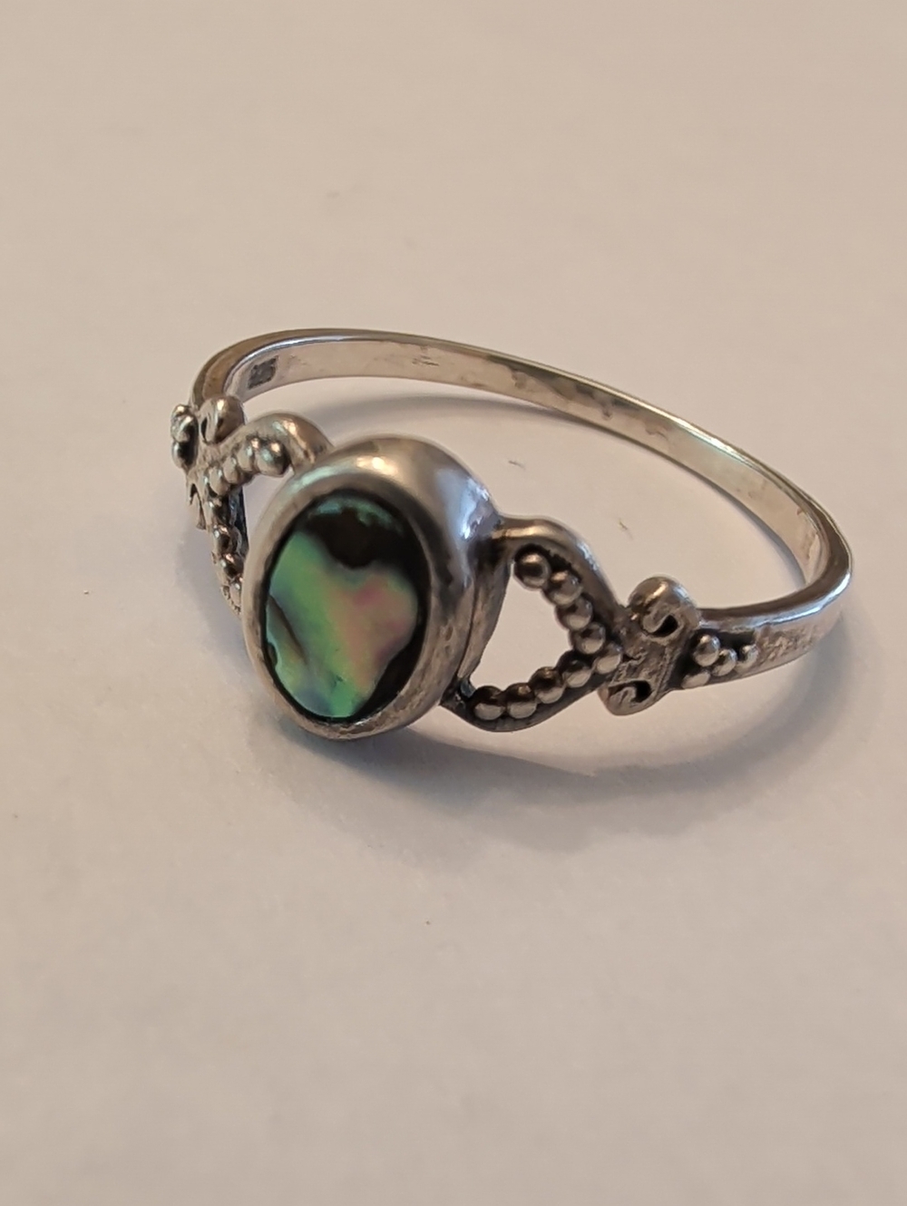 Sterling Silver Abalone Accent Ring - Iridescent Green